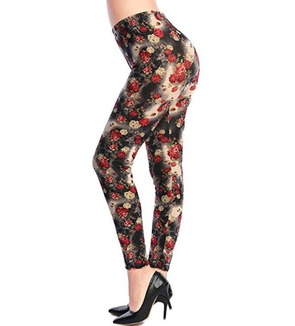 Women's Printed Elastic Leggings (Floral)