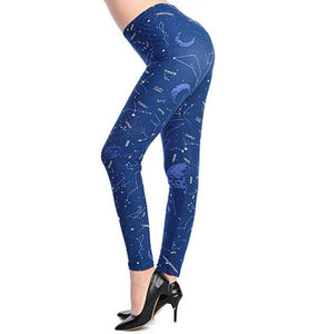 Comfortable High Waist Leggings(Constellation and Blue Holes design)
