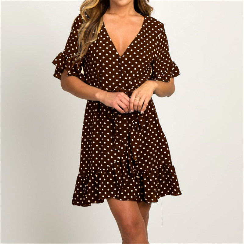 Women's Summer Short Sleeve Polka Dot Party Dress Trinoyona Women's Summer Short Sleeve Polka Dot Party Dress Trinoyona