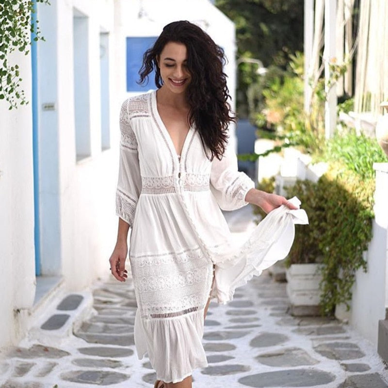 white cotton tunic maxi dress Qgtaibl Womens Cotton Linen Long Dress Dressy Layered Pleated Maxi Dress Solid Color V Neck Sleeveless Lounge Dresses High Waist Tunic Dress with Pockets White M
