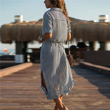 Load image into Gallery viewer, Maxi Shirt Casual Striped Long Dresses  Women