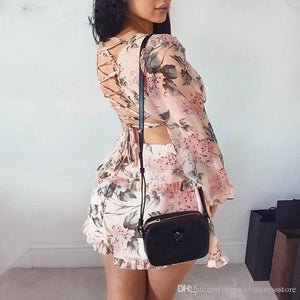 Women's Chiffon Floral Printed Backless  Playsuit  Dress