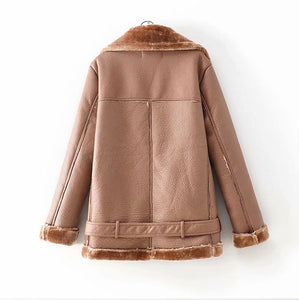 2019 Women's Winter Bomber Jacket with Thick Fur