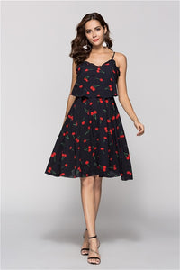 Women's Cherry Print  Sleeveless Dress