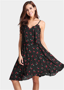 Women's Cherry Print  Sleeveless Dress